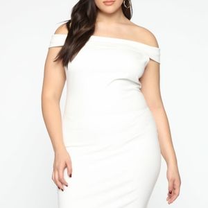 FASHION NOVA Chantal Off Shoulder Dress - White